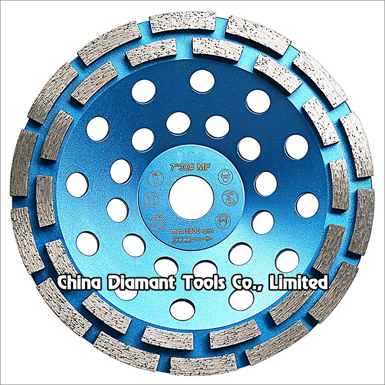 7 inches 180mm diamond grinding cup wheel for concrete double rows grit 30 medium bond 28pcs segments