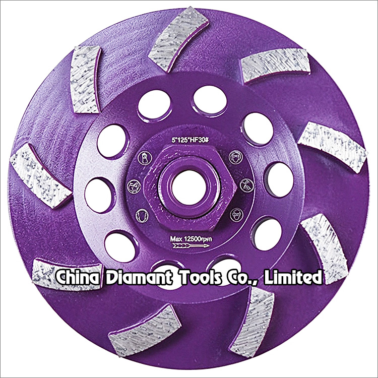 5 inches 125mm diamond grinding cup wheel concrete 9pcs curved segments grit 30 hard bond