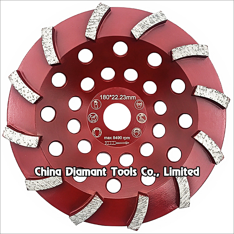 7 inches 180mm diamond grinding cup wheel for concrete 12pcs curved segments grit 30