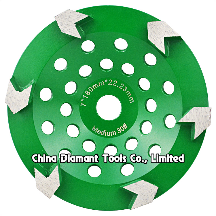 7 inches 180mm diamond grinding cup wheel with arrow segments for concrete