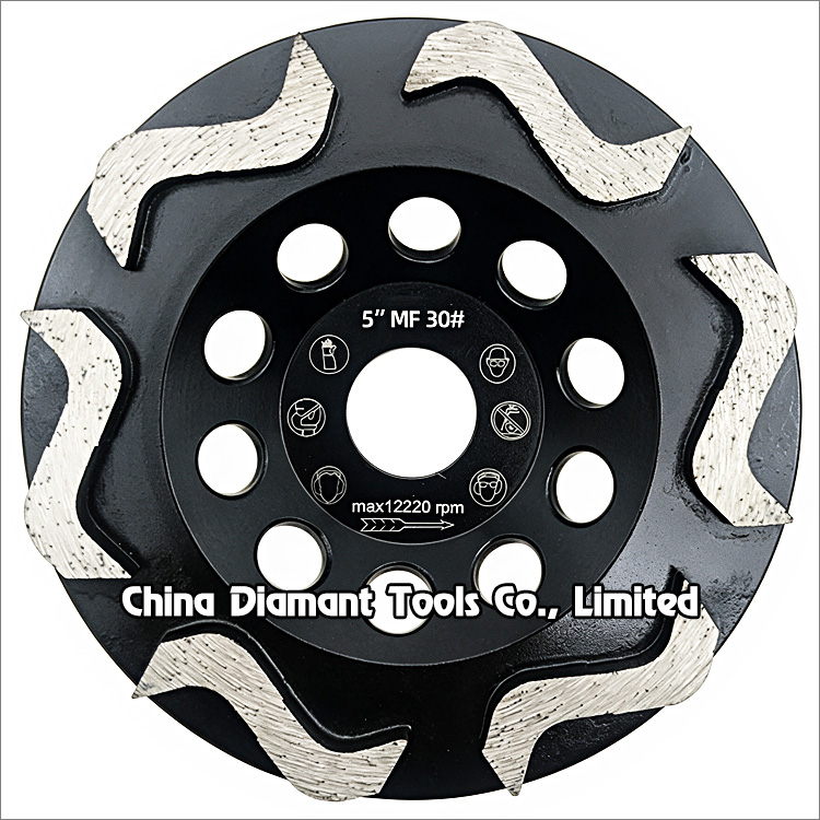5 inches 125mm diamond grinding cup wheel for concrete 6pcs S segments grit 30 medium bond