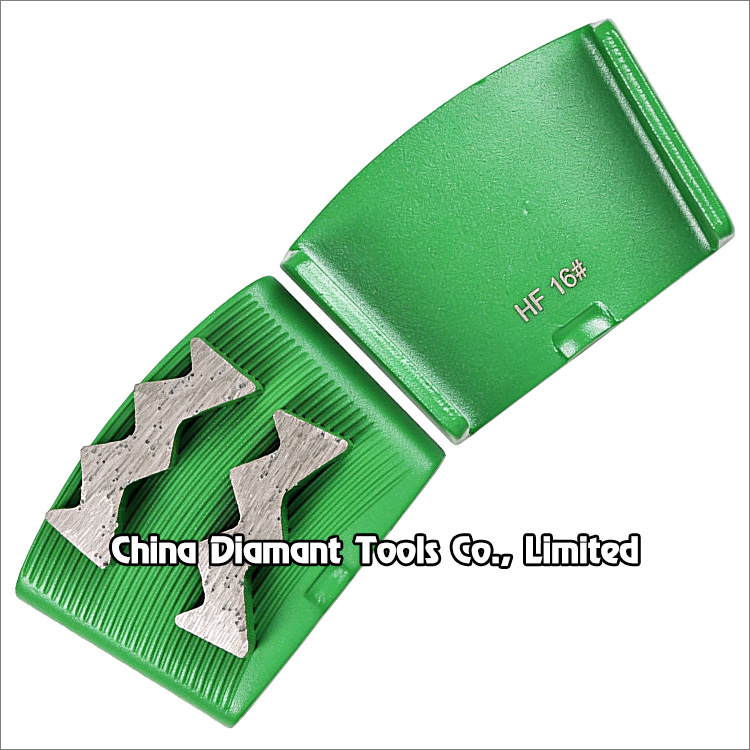 Diamond grinding shoe for EZ change plate of HTC floor grinders 2 mountain shape segments grit 16 hard bond