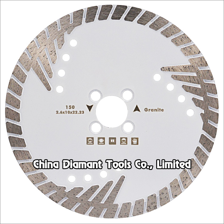 6 inches 150mm granite dry cutting diamond saw blade wide turbo rim protective teeth