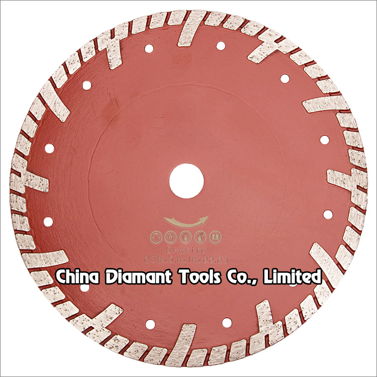 9 inches 230mm granite dry cutting diamond saw blade wide turbo rim with protective teeth