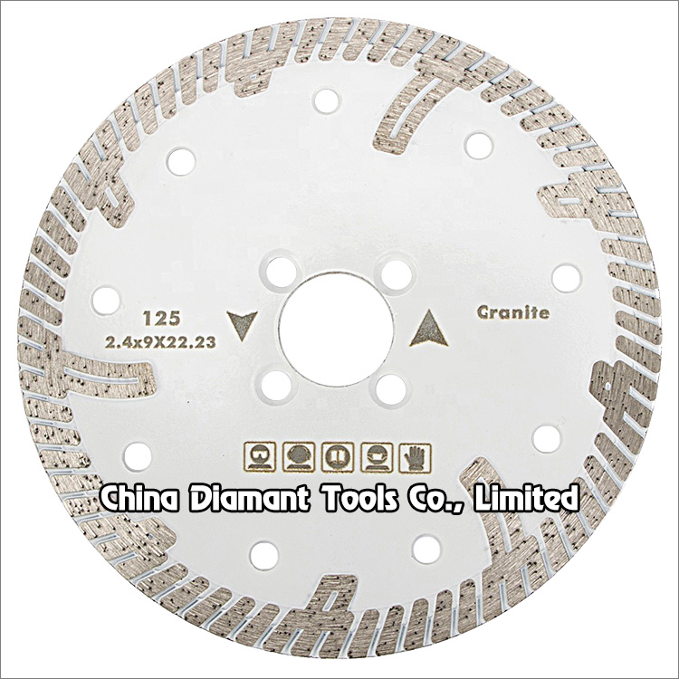 5 inches 125mm granite dry cutting diamond saw blade narrow turbo rim with protective teeth