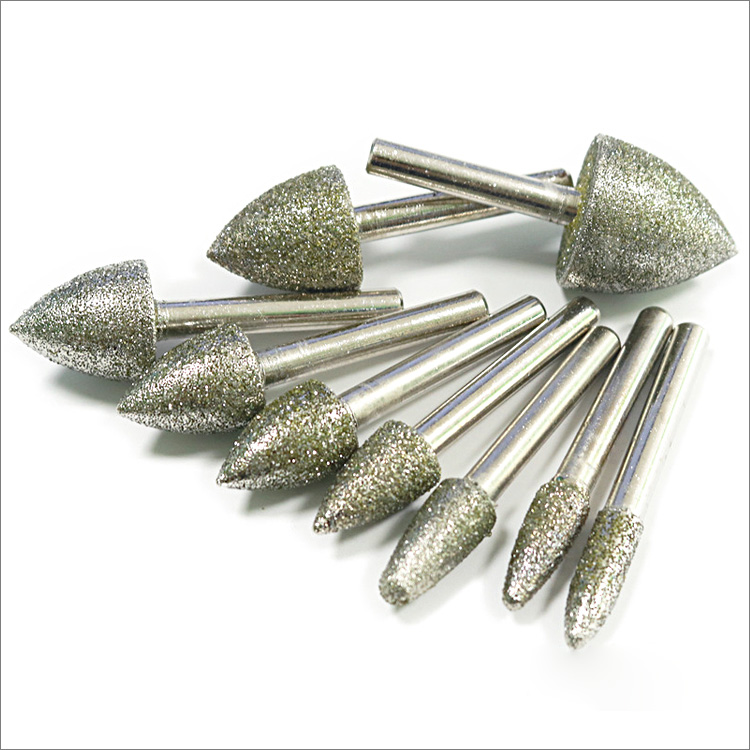 Bullet head shape electroplated diamond grinding heads carving bits diamond mounted points rotary tool